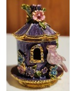 Beautiful Vintage Enamelware Brass Birdhouse Trinket Box w/ Magnetic Clo... - $34.55