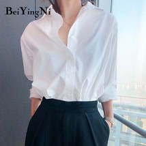 Beiyingni Vintage Cotton Shirts Female Plain Casual Loose Korean Long Sl... - £38.76 GBP+