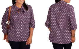 Concepts Ladies Button Down Shirt Tie-Neck Long-Sleeve Vintage Print Plus 4X - £22.74 GBP