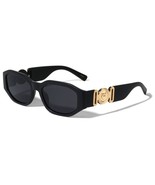 MATTE BLACK GOLD TIGER MEDALLION SLIM OVAL SUNGLASSES BIGGIE RETRO DESIG... - $19.92 CAD