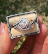 Swirl Engagement Wedding Ring Set 2.80Ct Round Cut Diamond 14k White Gold Size 6 - £248.89 GBP