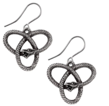 Alchemy Gothic Eve&#39;s Triquetra Droppers Snake Knot Earrings Surgical Hooks E460 - £23.94 GBP