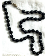 Vintage Handmade Black Beaded Pearl Necklace 18.5&quot; Sterling Silver 925 C... - $44.78