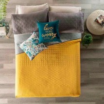 Mustard And Gray Special Fabric Reversible Ultraslim Comforter Set 3PC Queen - £57.66 GBP
