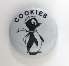 Penguin COOKIES Button Pin Girl Scouts Black &amp; White 1&quot; Vintage Pinback - £7.57 GBP