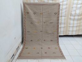 Neutral Akhnif Kilim Rug: Handmade Wool, Subtle Tribal Design (146cm/244cm) - $595.00