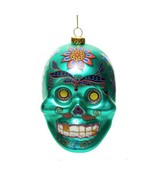 SKULL ORNAMENT 4&quot; Glass Christmas Tree Day of the Dead Sugar Muerto Teal... - $12.95