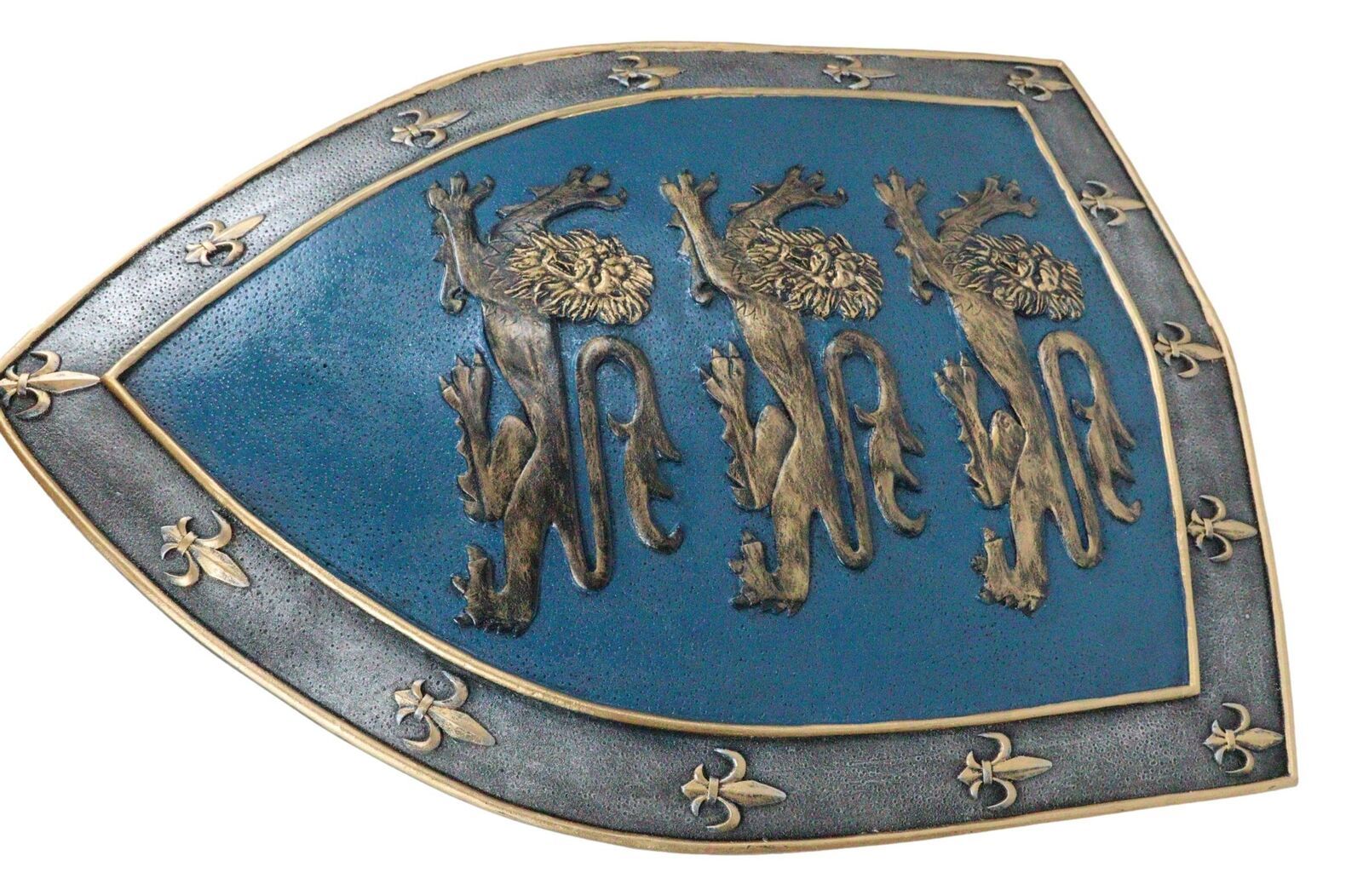 Large Medieval Knight Royal Arms Of England Three Lions Shield Wall Plaque 18"H