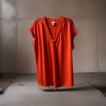 Ava &amp; Viv Cap Sleeve Top Womens Plus Size 2X Orange V Neck Lace shoulders - £10.78 GBP