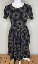 Lularoe Amelia Short Sleeve Knee Length Dress Size S Black Blue Floral i3 - £15.19 GBP