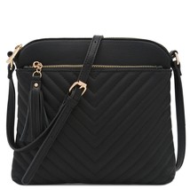 FashionPuzzle Chevron Quilted Medium Crossbody Bag with Tassel Accent (Black) - $48.51