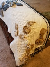 Flower Crochet Crocheted Lap Blanket Bed Scarf Southwestern Suede Fringe - £11.67 GBP