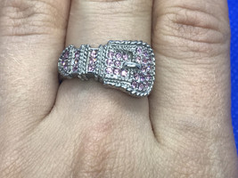 925 STERLING SILVER PINK QUARTZ &quot;BELT&quot; RING SIZE 8 - $27.10
