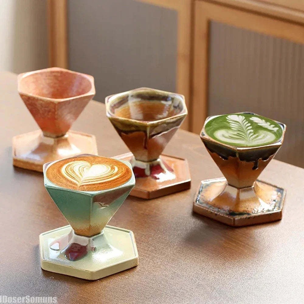 Hexagonal Japanese Coarse Pottery Ceramic Mug - $11.99