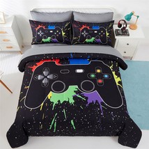 5 Piece Boys Queen Gamer Comforter Set With Sheets, 3D Colorful Video Game Contr - £70.81 GBP