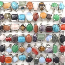 Mix Lot Men&#39;s Rings Natural Stone Rings Fashion Jewelry Free Shipping 50pcs Whol - £44.82 GBP