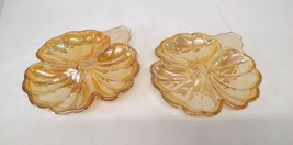 PR VTG Jeanette Glass Nut Dish Orange Carnival Scalloped Edges 3 Sections Handle - £14.91 GBP