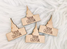 Engraved Wooden Temple Token: &#39;Think Celestial&#39; LDS Gift (2 inch) - $0.95