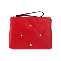 Asia Bellucci Italian Made Red Quilted Leather Wristlet Clutch Evening B... - $126.75
