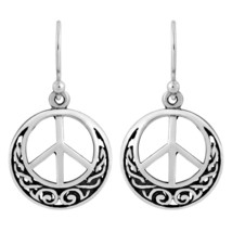 Infinite Peace Sign with Celtic Knot Sterling Silver Dangle Earrings - £15.20 GBP