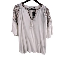 64 Sixty Five White Lightweight Embroidered Boho Top Size M New - £10.30 GBP