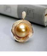 2.25ct Natural J-K Diamond Pearl 14k Yellow Gold Wedding Rose Pendant AJ... - £2,405.52 GBP