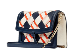 Kate Spade Knott Crossbody Woven Leather Flap Handbag Purse Blazer Blue $298! - £113.82 GBP