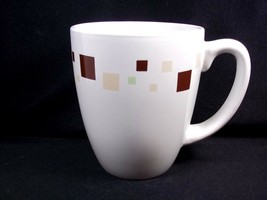 Corelle stoneware coffee mug Geometric pattern browns on white 8 oz - £6.35 GBP