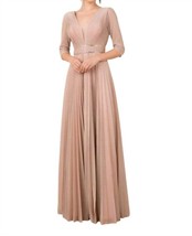 Nox Anabel deep v-neck pleated a-line dress in rose gold - size L - £179.53 GBP