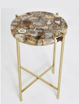 12&quot; Wild Agate Stone Table Round Coffee Table Agate Geode Countertop Side Table - £169.77 GBP