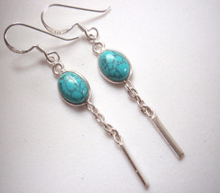 Simulated Turquoise Dangle Bar Sterling Silver Earrings get exact earrings - $16.19