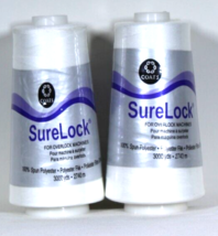 NIP SureLock Coats Thread 2 x 3000 Yards Spools 100% Spun Polyester White - $9.49