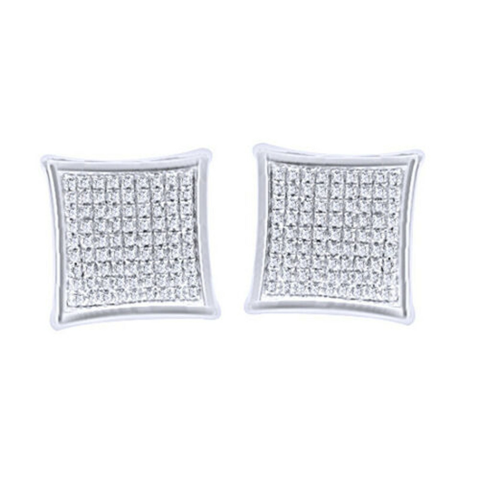 Uomo Rotondo Diamanti Finti Orecchini a Lobo Grappolo 14K Oro Bianco Ove... - $240.24