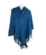 Chico&#39;s Poncho Cowl Turtleneck Pullover Fringe Ribbed Teal Acrylic - €18,51 EUR