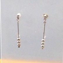 Minimalist Dangle Bar Earrings, Vintage Silver Tone Beaded Drop Studs - £19.88 GBP