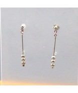 Minimalist Dangle Bar Earrings, Vintage Silver Tone Beaded Drop Studs - £20.16 GBP
