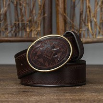 Vintage Engraved Plaque Buckle Leather Mens Belt - $78.98