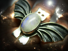Haunted Bat Moonstone Ring Secret Vampire Extreme Wishes Rare Albina Magick - £28.89 GBP