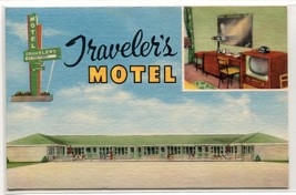 Traveler&#39;s Motel TV Set US Highway 67 Corning Arkansas linen postcard - £4.81 GBP