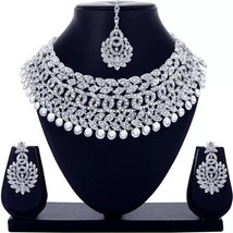 Bollywood Traditional CZ Necklace Bridal Indian Tikka Choker Earring Jewelry Set - $21.49