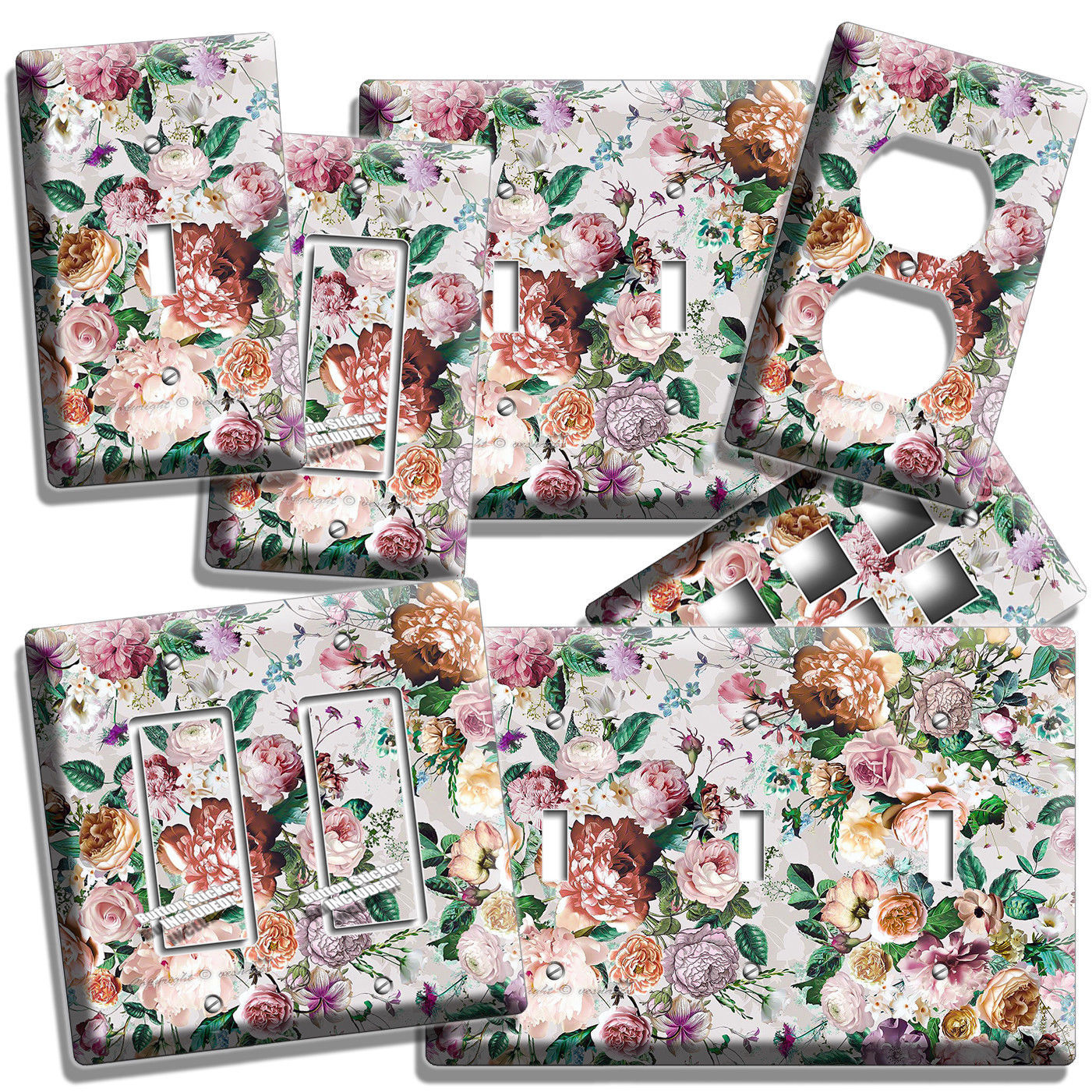 VICTORIAN FLORAL PATTERN ROSES PEONIES LIGHT SWITCH WALL PLATE OUTLET ROOM DECOR