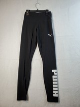 PUMA Leggings Womens Size XS Black Knit Logo White Graphic Pull On Elast... - $16.24