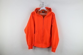 Vtg 70s 80s Streetwear Mens M Flocked Fleece Lined Zip Hoodie Blaze Oran... - $97.08 CAD