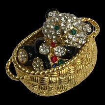 18KGP Bear Cub Basket Swarovski Element Austrian Crystal Rhinestone Brooch Pin - £31.96 GBP