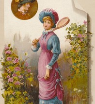 U/S Kate Greenaway 1800&#39;S Victorian Card Pretty Woman Standing In a Garden - $18.00