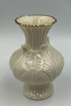 Lenox Small Bud Vase Sculpted Leaves Gold Trim Footed, 4 1/2&quot; tall - £9.00 GBP