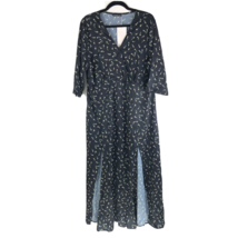 Bloomchic Maxi Dress Faux Wrap V Neck Slits Elbow Sleeve Floral Black 14 - £19.23 GBP