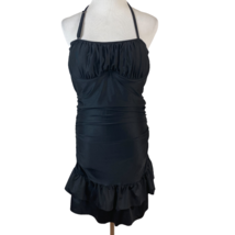 Black Skirted Bathing Swim Suit XL Ruffle Tiered Halter Underwire Padded Bust - £23.97 GBP