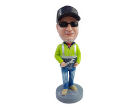 Custom Bobblehead Construction worker wearing a safe jacket holding a wrench - C - £72.26 GBP