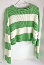 Leani Womens Sz L Cop Sweater Long Sleeve Striped Green White chunky Knit - £25.69 GBP